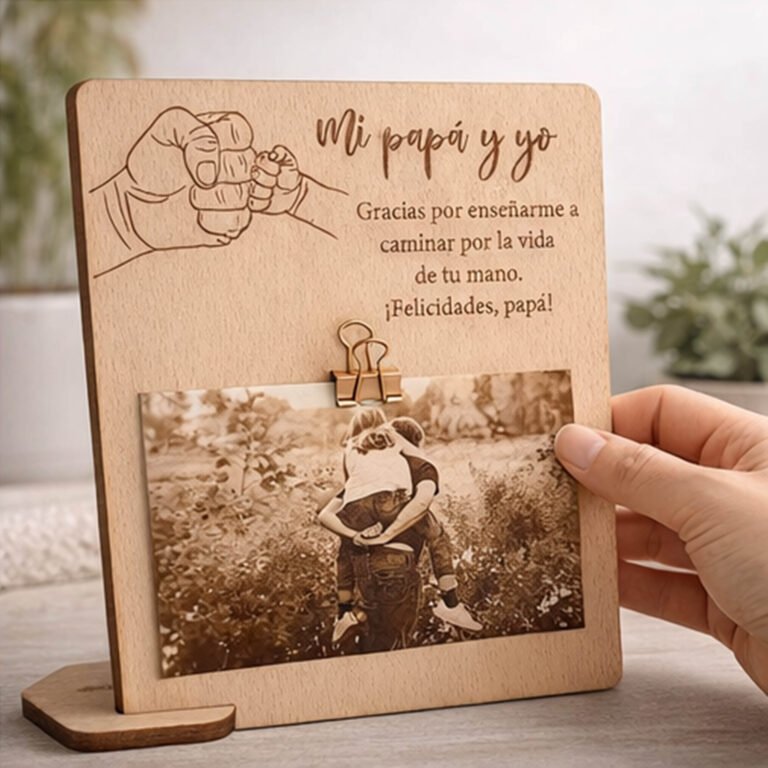 Marco de madera personalizado para papá, grabado con láser y acabado artesanal. Regalo original para el Día del Padre, perfecto para decorar cualquier rincón del hogar