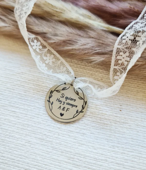 Medalla para ramo de novia en acero inoxidable