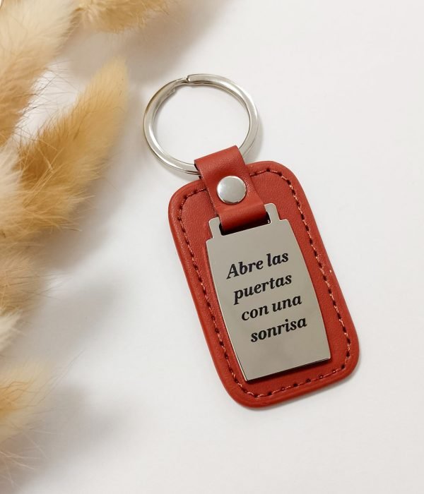 Llavero personalizado de acero inoxidable y ecopiel