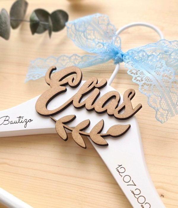 Percha Personalizada para Bautizo Letra en Relieve