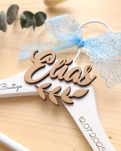 Percha Personalizada para Bautizo Letra en Relieve